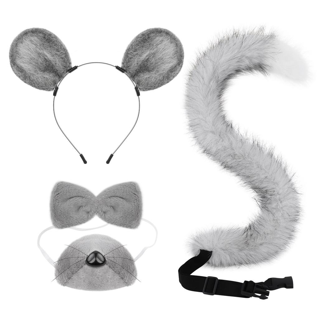 Halloween handmade plush simulated mouse ears cos animal ears and tail set cute animal ears headband headdress
