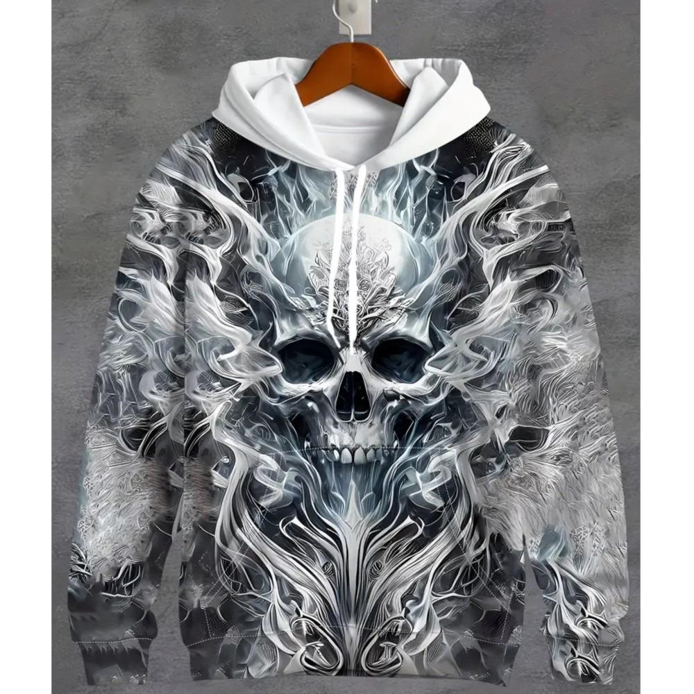 Vintage Cool 3D Print Skull Graphics Hoodie Drawstring Comfortable Super Dalian Long Hoodie Sweatshirt Spring And Autumn Clothes
