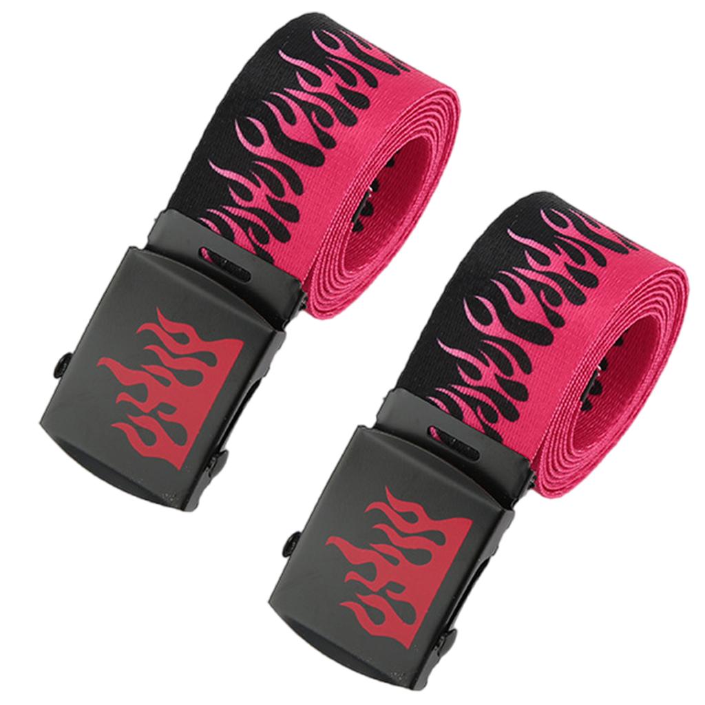 Hip Hop Style Flame Pattern Belt With Metal Buckles Durable Weave Fabric Adjustable Waist Strap For Punk Fashion Enthusiasts