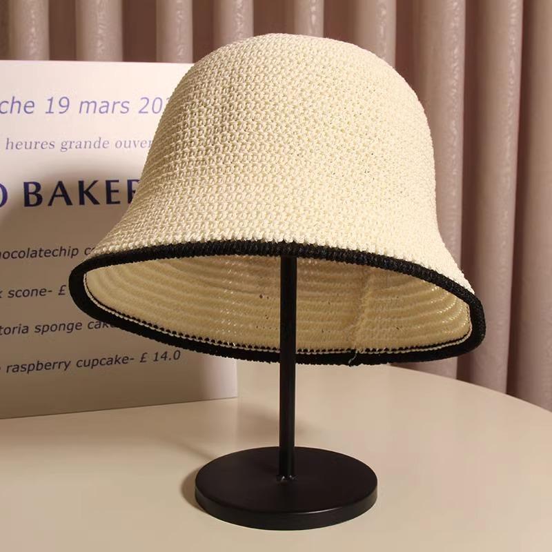 Basin hat foldable simple bucket straw hat woven sunshade small brim breathable sunscreen bucket hat
