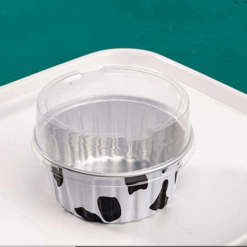 50pcs Set Disposable Dessert Cups with Lids - Pudding Cup Cake Shrimp Pulling Egg Mold Air Frying Pot Special Bowl Oven Tin Foil