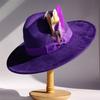 Chapéu de Feltro Roxo com Penas e Aba Larga 9,5cm Fedora Hat Homens Mulheres Outono Inverno Feltro Chapéus Jazz Clássico Church Fedoras Sombrero