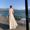Gentle and Romantic Sleeveless Collar Neck Dress Design Sense Twist Pleated Waist Long Dress Seaside Vacation Dress
