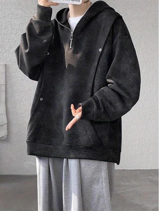 Men's Plus Size Trendy Tie-Dye Half-Zip Hooded Sweatshirt - Autumn/Winter Niche Design