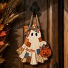 Unique Halloween Souvenir Gifts Wooden Patchwork Ghost Pendant Vintage Autumn Harvest Hanging Sign Cute Door Sign Pendant with Rope for Home