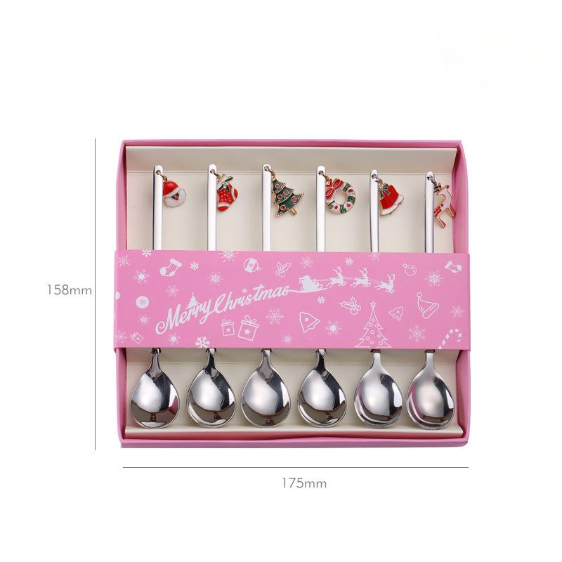 6 Christmas coffee spoons stainless steel Christmas tree snowman Christmas dessert tea spoons coffee dessert ice cream Sunday