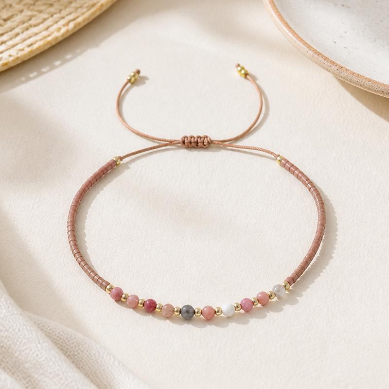 Bohemian colored rice bead bracelet women's ins wind niche faceted stone adjustable hand rope jewelry tide