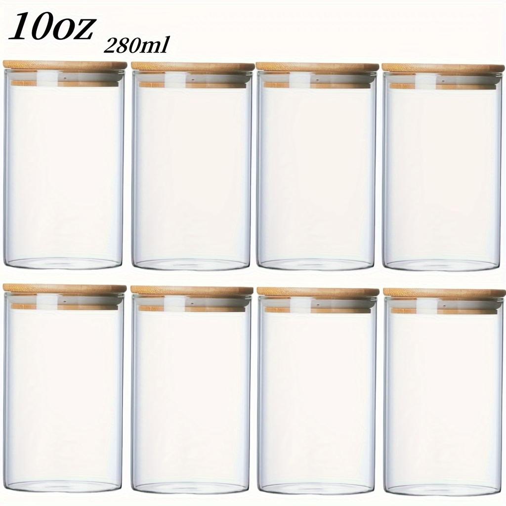 Glass jar with bamboo lid 280ml 10oz glass food storage container, suitable for kitchen spice jars, coffee jars, dried fruit jar