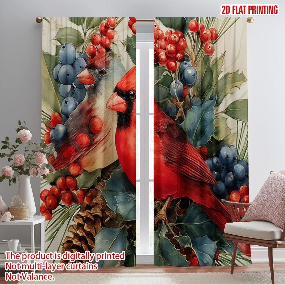 

2 шт., 2D плоский друк Штори Ролети Кардинали Різдвяний вінок Міцна 100% поліестерова тканина (без вудилища) Прикраси 130.00×209.99 cm 2pcs