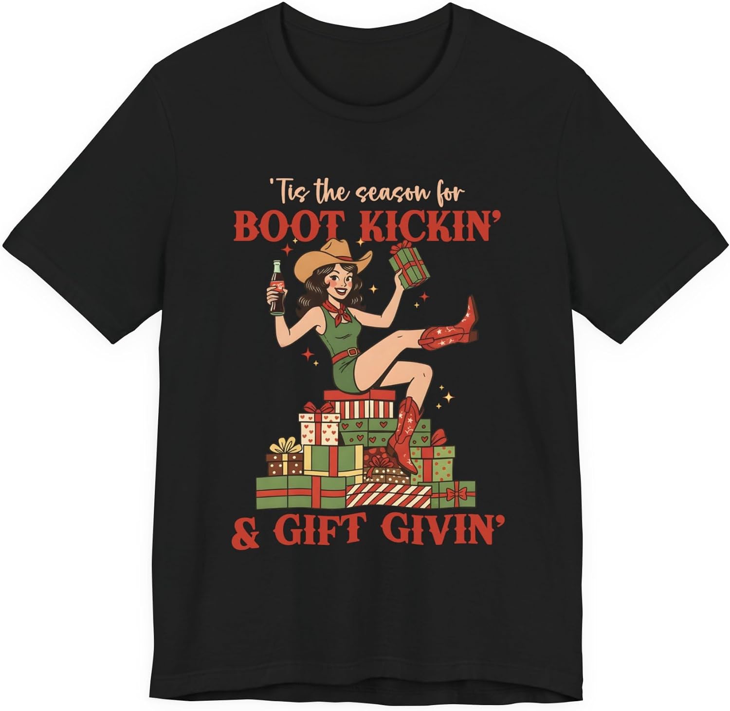 Футболка для крутых подарков в стиле кантри, ретро ковбойка, западная рождественская футболка, смешная деревенская праздничная футболка, унисекс, с круглым вырезом и коротким рукавом S