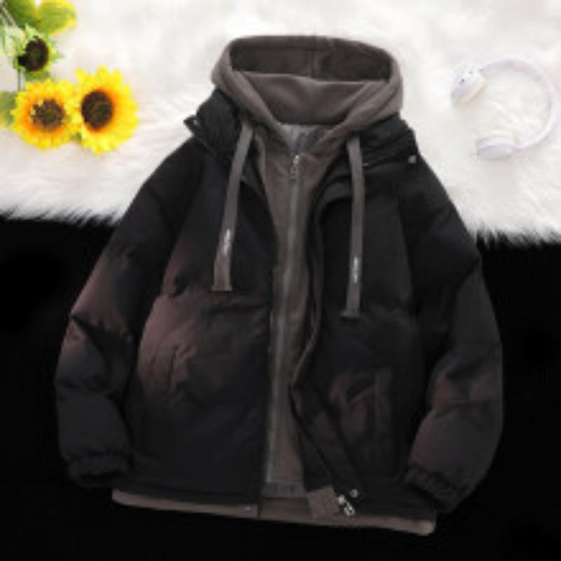 Winter New Fake Two-piece Hooded Cotton-padded Jacket Men's Short Loose Thickened Cotton-padded Jacket Winter Bread-padded Jacket