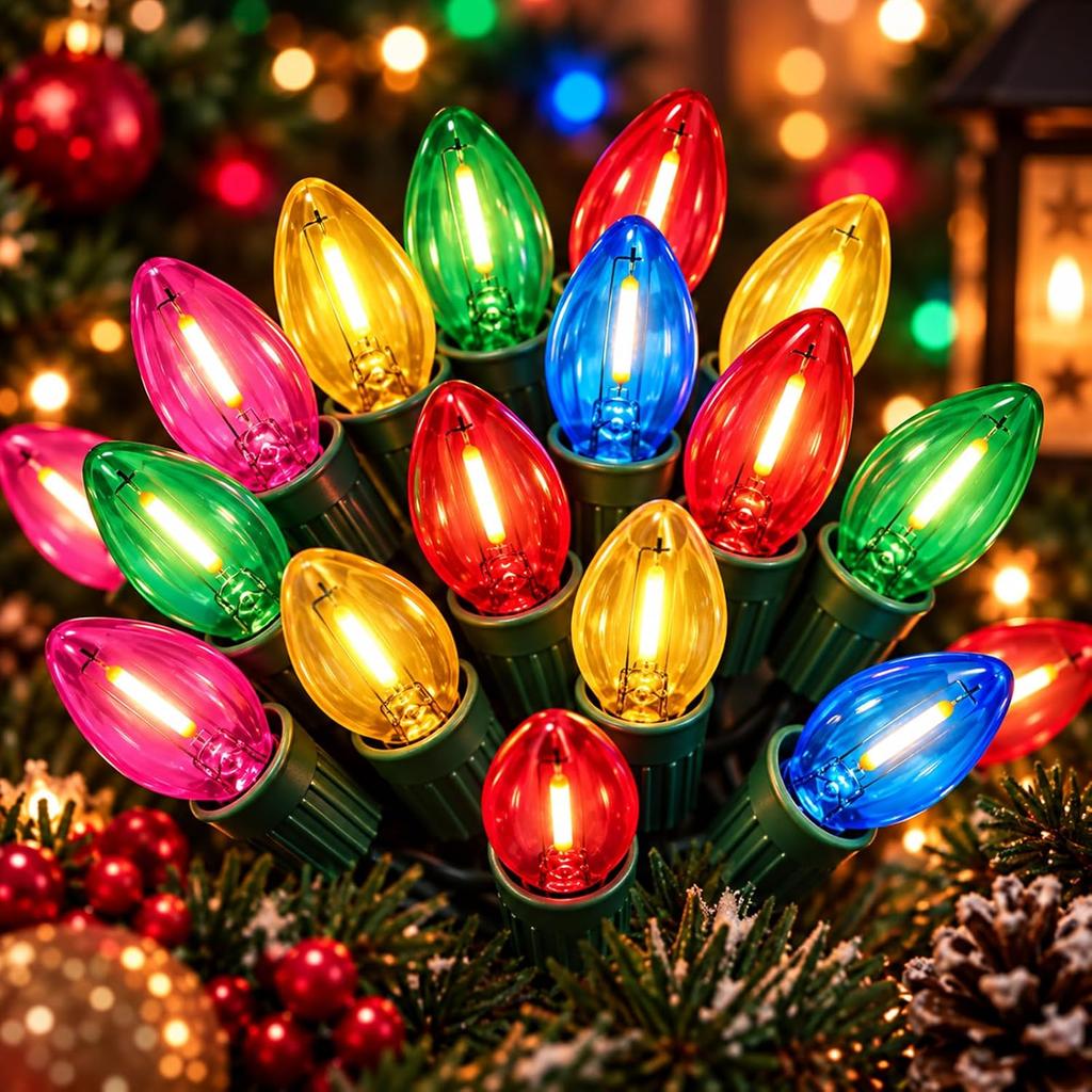 25FT C7 LED Christmas Lights Outdoor, Multicolor Vintage Style