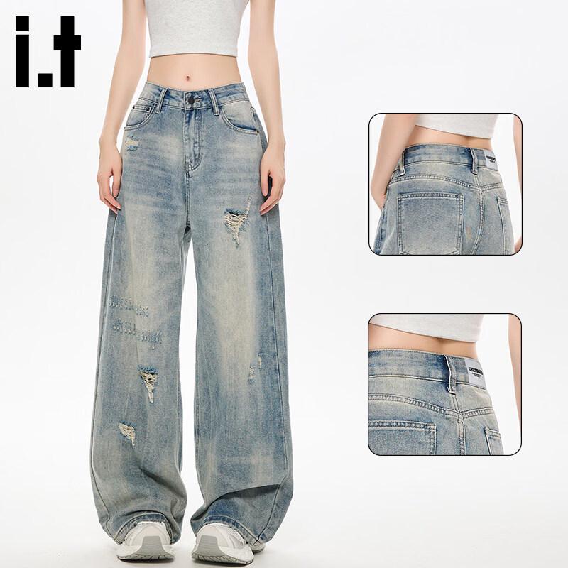 :CHOCOOLATE Women s Ripped Wide-Leg Jeans S