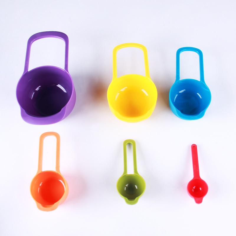 6Pcs Rainbow Color Measuring Spoons Set Plastic Measuring Cups Baking Cooking Dishwasher Safe Kitchen Baking Tool