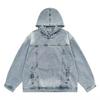 Men's Retro Hong Kong Hooded Denim Jacket - Japanese Style, Loose Fit Pullover for Spring/Autumn.