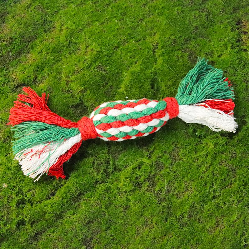 

Hand-Woven Cotton Rope Christmas Dog Toy - Bite-Resistant & Teeth-Grinding Pet Toy