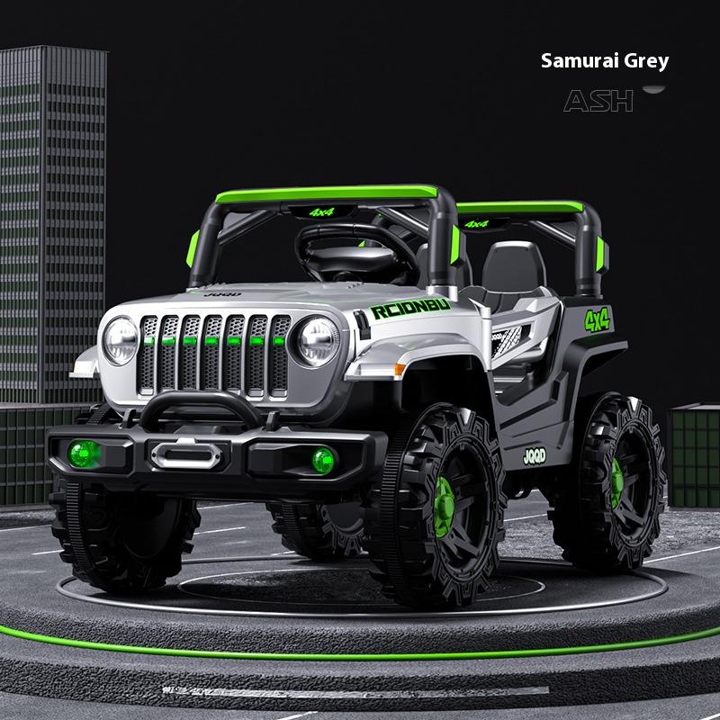 Çocuklar için elektrikli dört tekerlekli arazi uzaktan kumandalı çift sürüşlü oyuncak bebek arabası Bluetooth Müzik LED Işıkları 3 mod