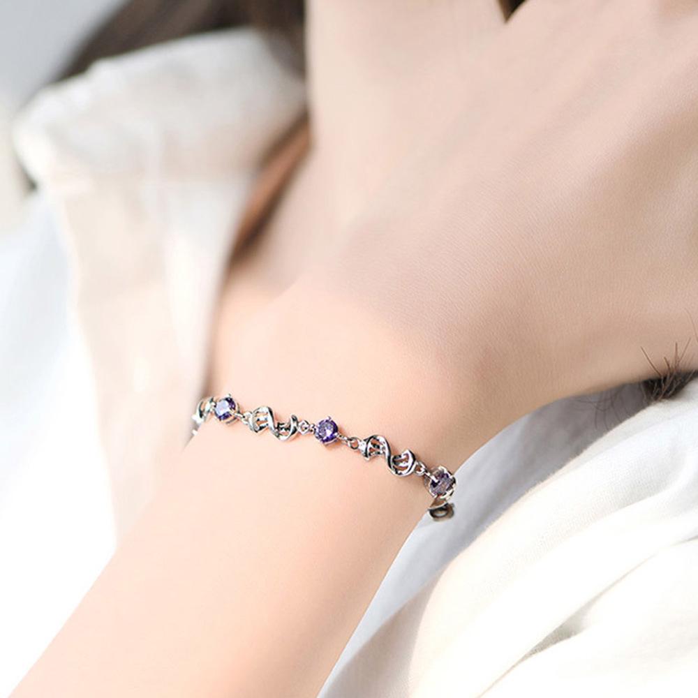 Weihua Temperament Women's Silver-Plated Amethyst Bracelet with Red Bean Charm