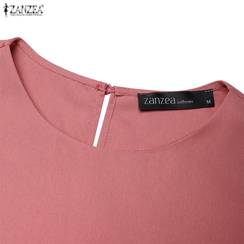 ZANZEA Women Casual Round Neck Solid Color Short Sleeve Pleated Dress