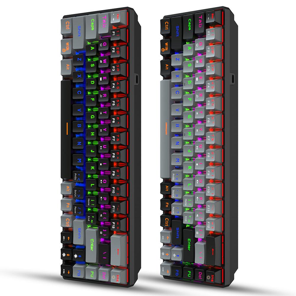 HXSJ V800 Kabelgebundene mechanische Tastatur 68 Tasten RGB-Gaming-Tastatur mit abnehmbarem Typ-C-Kabel ABS