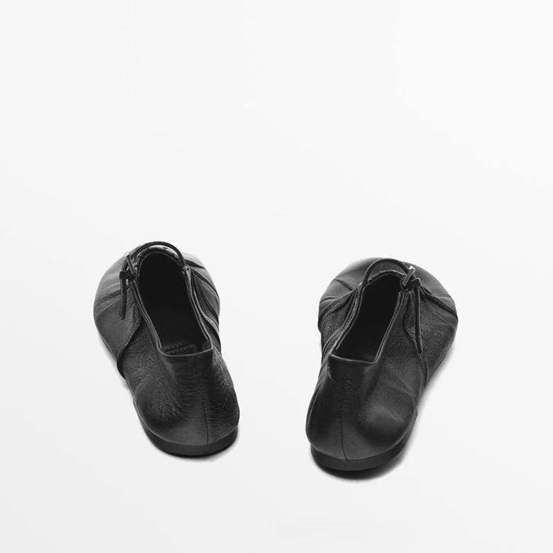 Fashion Women Ballet Flats Shoes Soft Full-Grain Leather Black Buckle Strap Casual Low Heels Wedding Dress Shoes