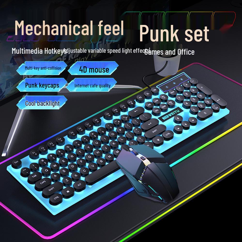 Retro Punk Luminous Wired Keyboard & Mouse Set for Gaming and Office Use