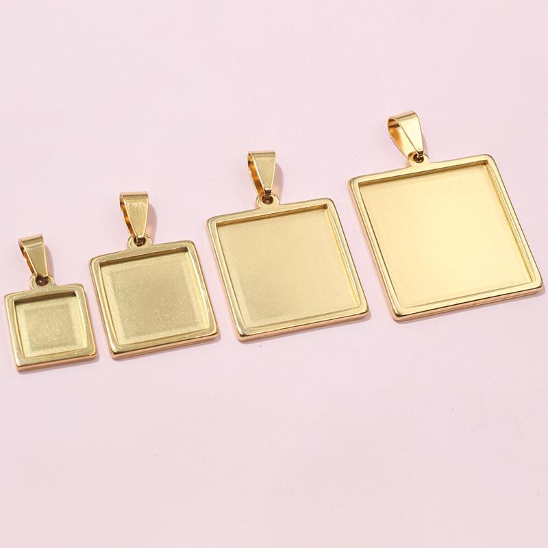 5pcs 10-25mm Inner Size Stainless Steel Square Pendant Cabochon Blank Base Bezel Tray Setting DIY Jewelry Making Accessories