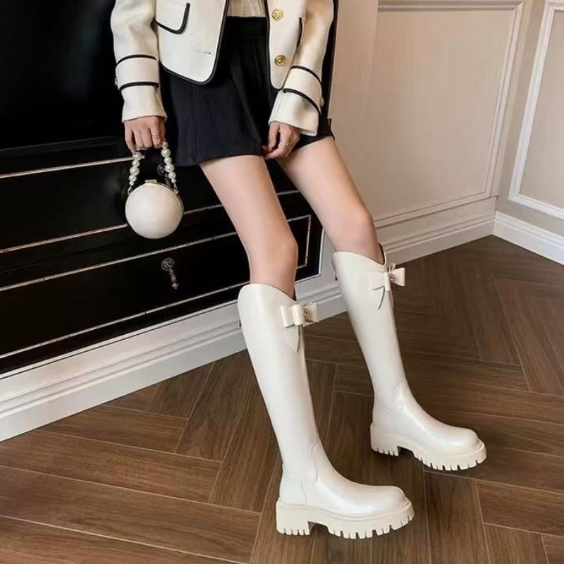 Fashion Trend 2025 Bow Leather Platform Long Boots for Women Cosplay Fashion New Rock Gothic Designer Luxury Knee High Shaft Shoes Woman