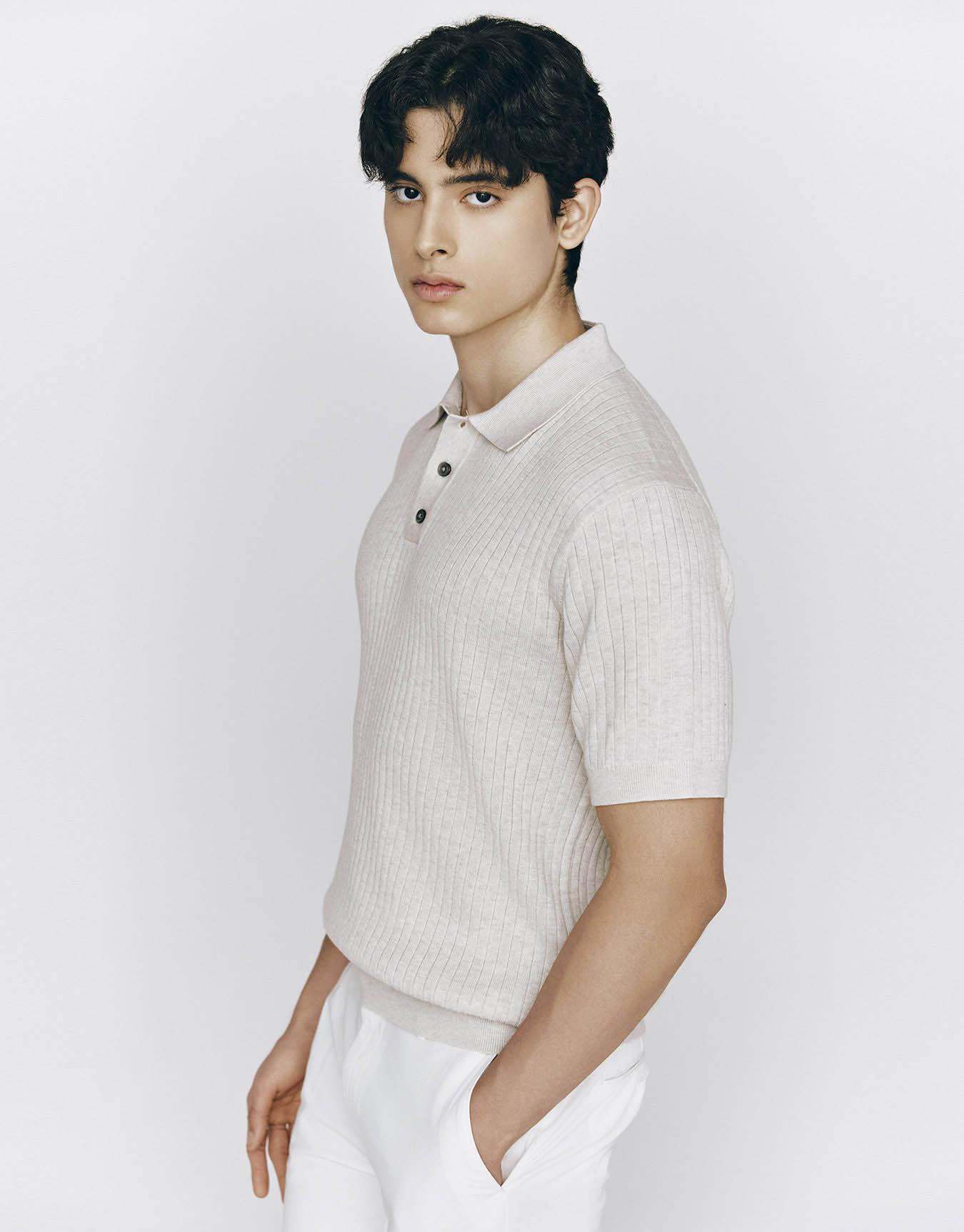 Giordano Rib Stitch Collar Short Sleeve Knit (12Gg) 055529 [3Color] 02 Dark Navy/Xl