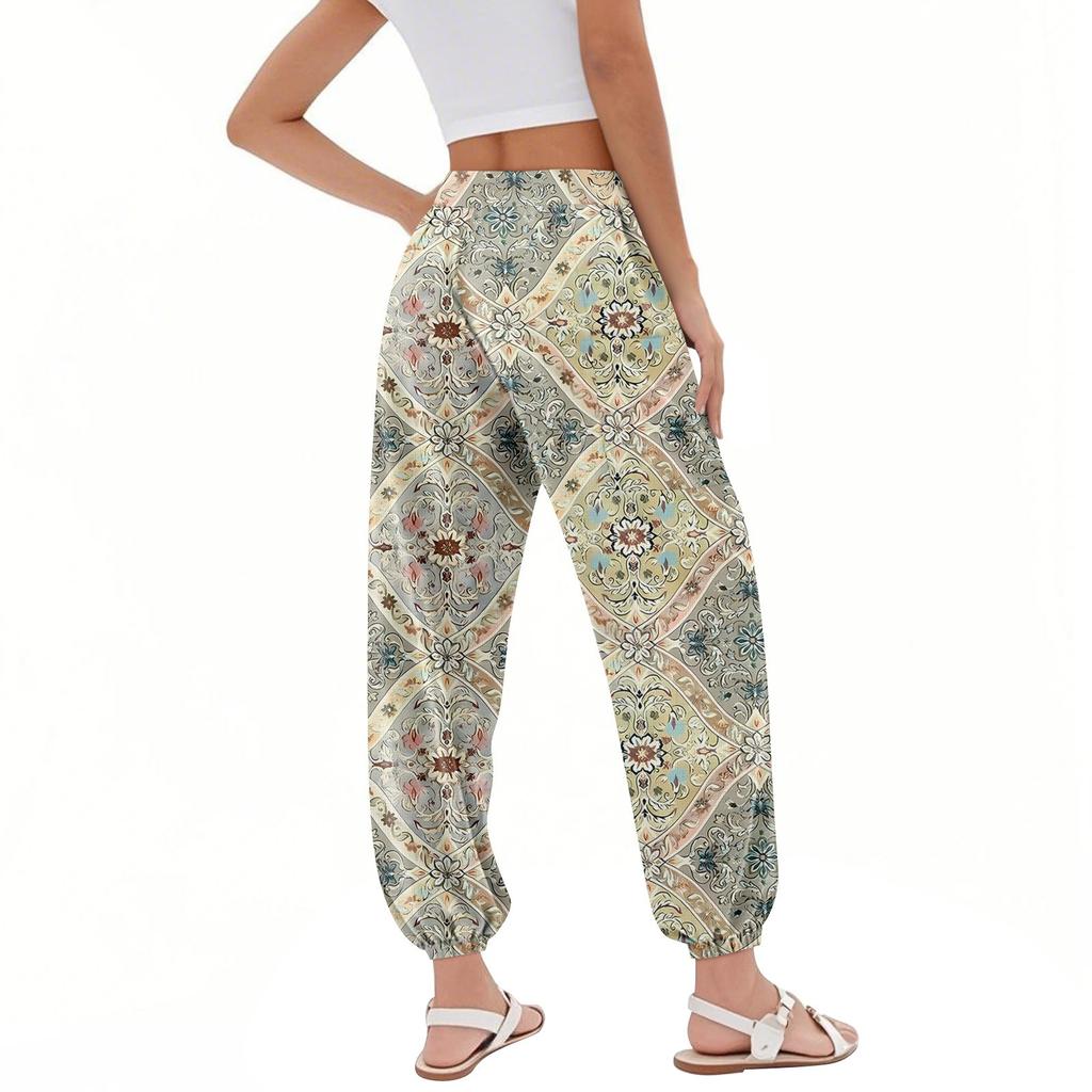 Damen Taschen Kordelzug Hose Hohe Taille Yoga Böhmisch Bedruckt Freizeit Hose