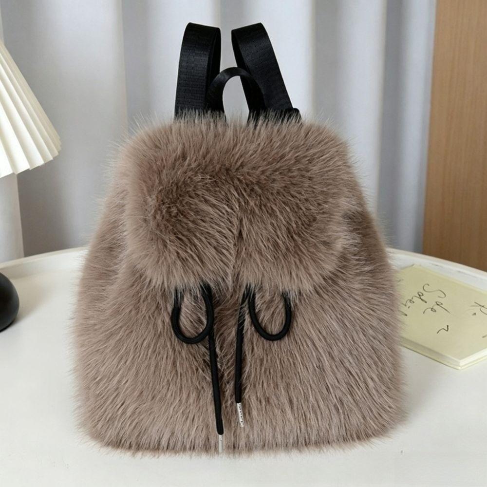 Drawstring Mini Daypack Adjustable Closure Plush Knapsack Y2k Fashion Faux Fur Backpack Travel