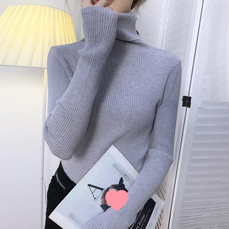 IHUASU Large-sized High-neck Sweater, Women's Autumn and Winter Pullover, Long-sleeved Base Layer, Women's Knitted Sweater