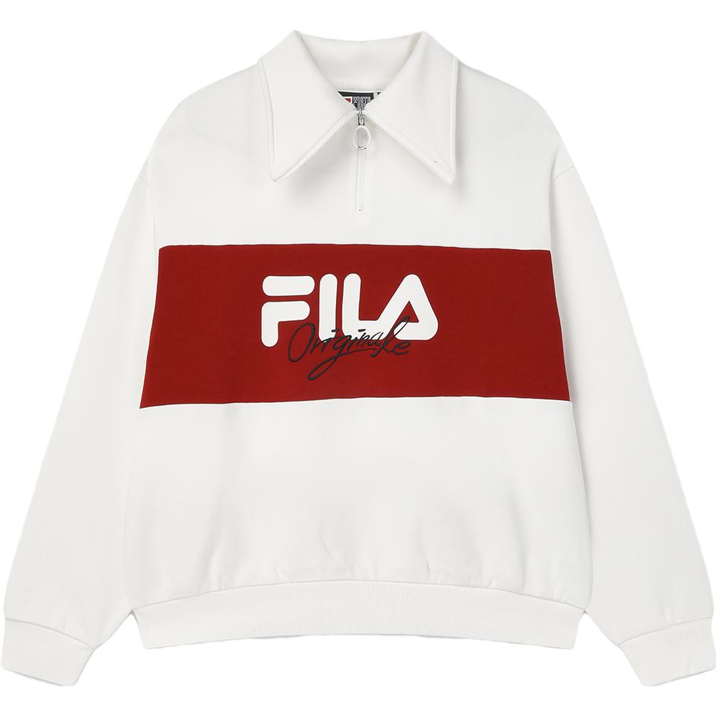 Fila Fashionable Loose Color Block Polo Long Sleeve Knit Top Men Tops Cloud-Mushroom-White F11W349208FWT