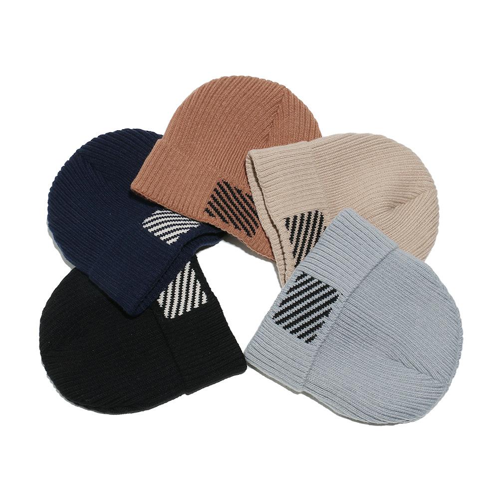 Hat Men's Autumn and Winter Cycling Pullover Hat Warm Fleece Ski Wool Ear Protector Hat Striped Knitted Hat Men's