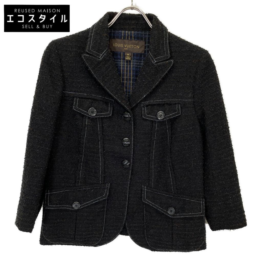 LOUIS VUITTON Black RW102A WRJA14W9F Wool Tweet Jacket Jacket 36 blackUsed