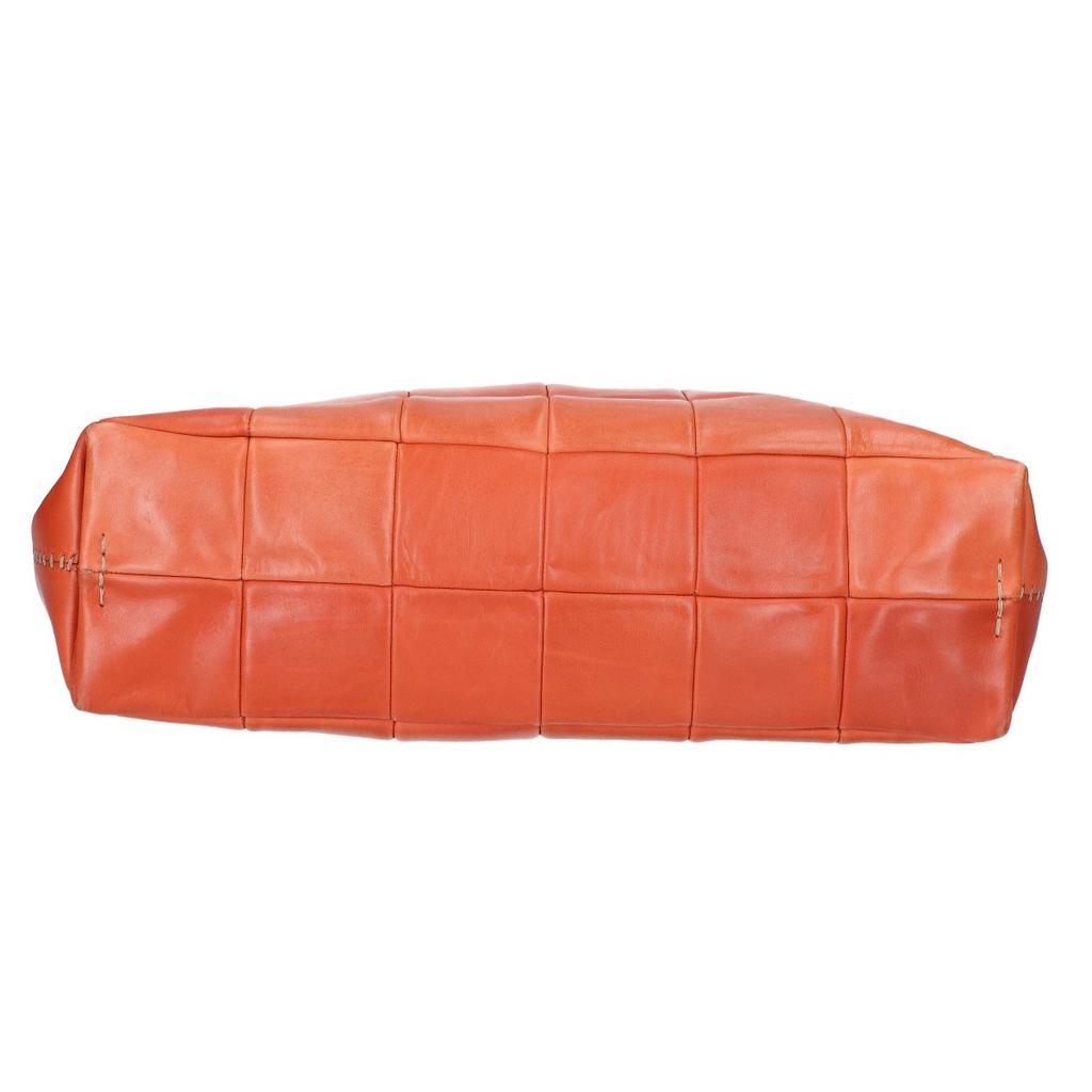 HENRY CUIR Omino Embroidered Leather Tote Bag Orange brownUsed