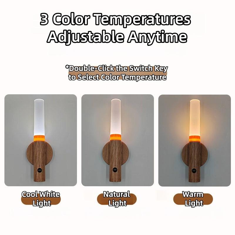 Rechargeable Sensor Wall Light, Magnetic & Wooden Finish, Intelligent Sensor Night Light for Corridor Cabinet Toilet