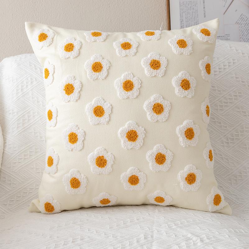 Chic Floral Cushion Cover Daisy Floral 45x45cm White Embroidery Pillow Cover Soft Cozy for living room