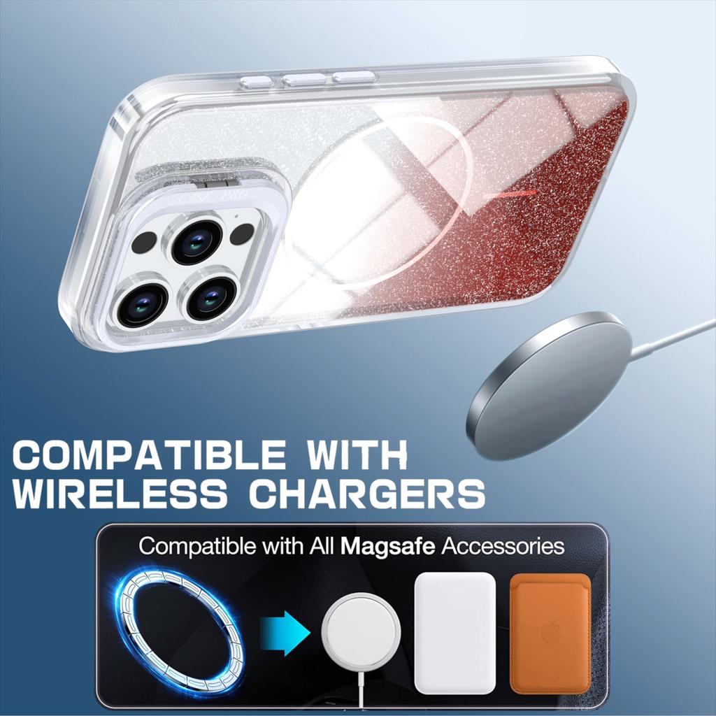 For iPhone 15 Pro Max Magnetic Case Gradient Glitter Shockproof TPU PC Phone Cover Compatible with MagSafe