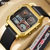 SANDA Men's Watch Square Dial Stopwatch Week Display Wristwatch Men Quartz Digital Waterproof Luminous Watches Man Clock