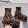 Punk Style Platform Heel Women Ankle Boots Fashion Elegant Leopard Print Shoes Autumn Winter Laides Concise Short Booties