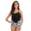 Costum de baie din două piese cu talie înaltă pentru femei, cu margine în formă de frunză de lotus