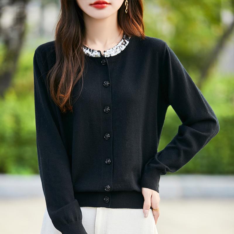 Women's Cashmere Cardigan Qinghe Cashmere 50% Wool 50% Silk Women's Autumn and Winter Cashmere Cardigan Soft and Warm