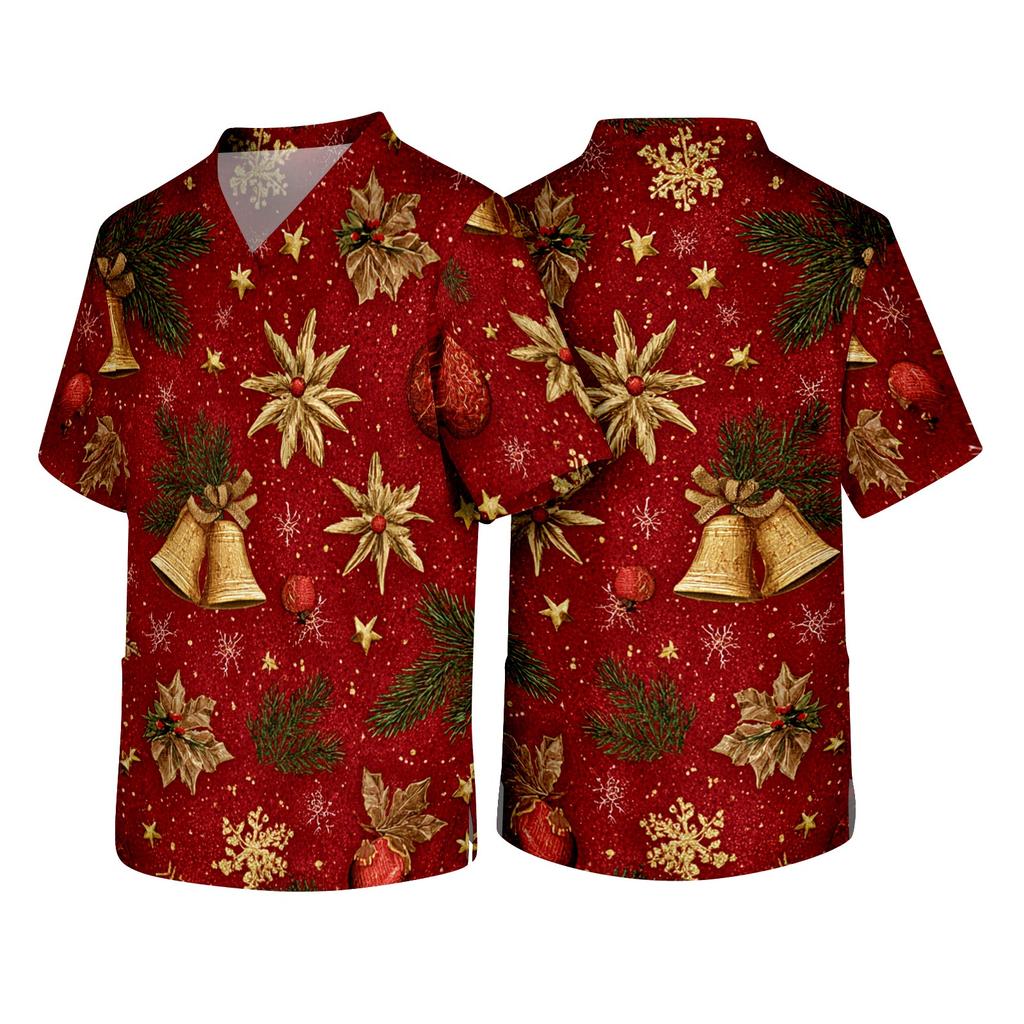 Men's Christmas Themed Caregiver Uniform for Holiday Work Wear