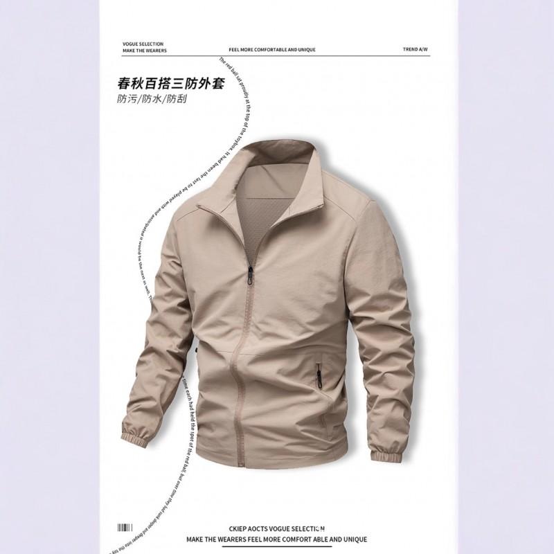 Mens Lightweight Outdoor Casual Jacket With Hood Multiple Pockets Slim Fit Daily Wear