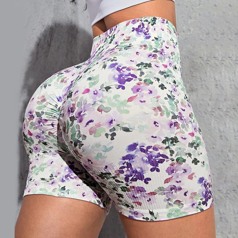 Sports shorts European and American tight sports yoga pants women's abdomen and hip lift high waist fitness yoga shorts