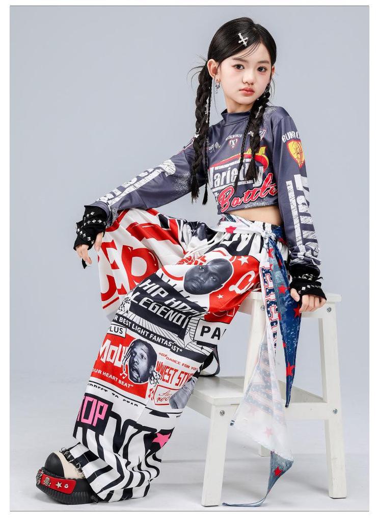 Set di Street Dance American Graffiti per Bambini: Abbigliamento Trendy per Performance Hip Hop e Jazz