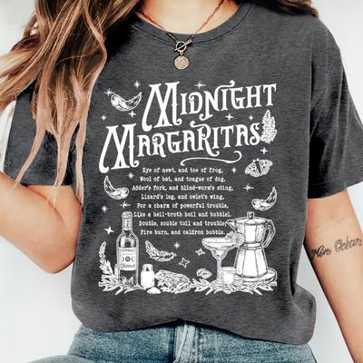 WomenS VintageInspired Midnight Margaritas Graphic TShirt Soft Stretchy Round Neck Short Sleeve Tee with Whimsical Drink