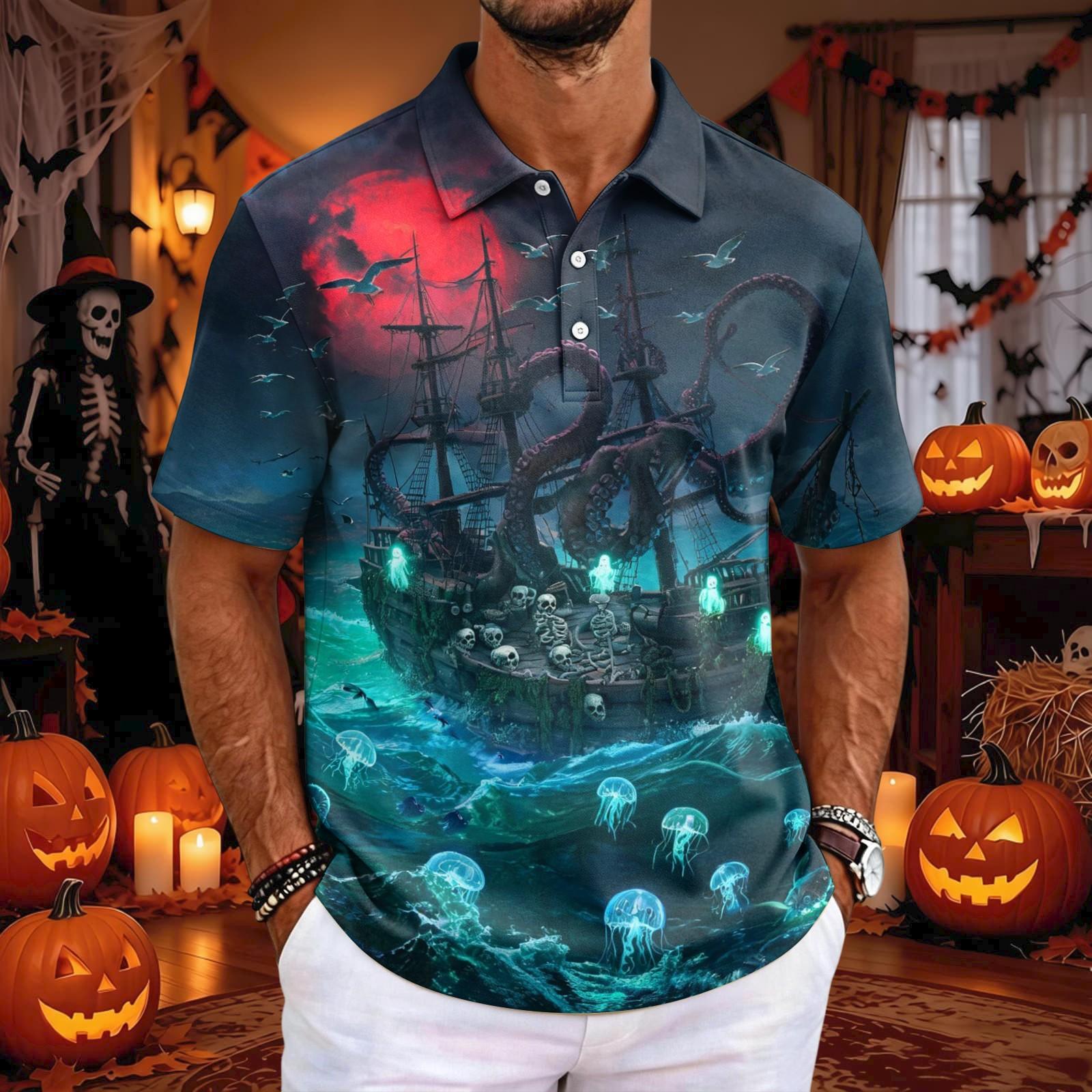 Men s Halloween Short Sleeve T-Shirt Loose Fit Casual for Holiday Party Celebrations XXL