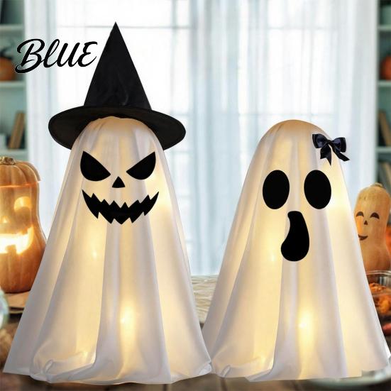 Foldable Ghost Ornament Halloween Decoration Indoor Tabletop Standing with Witch Cute Scary Desktop Hat/Bow for Mantel Dining Table Party Home Decor